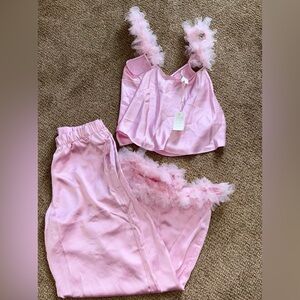 For love and lemons floral trim satin sleepwear set - rare